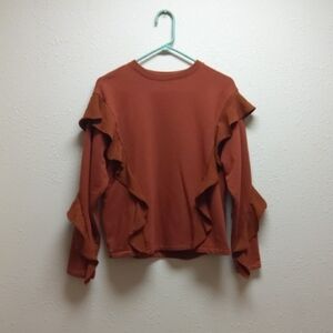 A. New Day Size S Elegant Ruffled Long Sleeve Top in Rust